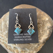 Navajo Blue Turquoise Dangle Earrings | Sterling Silver | 0.5" | Authentic Native American Handmade | 12748