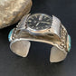 Navajo Sterling Silver Bracelet with Blue Kingman Turquoise | Men's Automatic Seiko Watch Cuff | Authentic Native American Jewelry | 12168