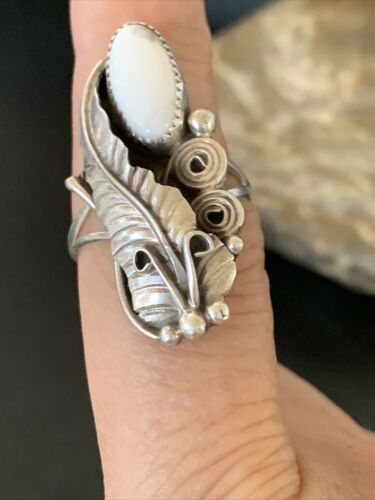Navajo White Buffalo Turquoise Ring | Sterling Silver | Sz 7 | Authentic Native American Handmade | 12184 - Masha USA