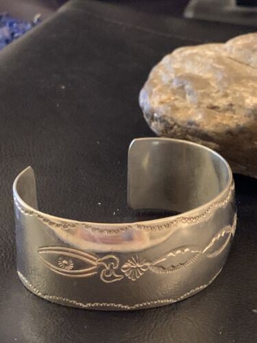 Navajo Sterling Silver Stamped Cuff Bracelet | Authentic Native American Handmade | 12824