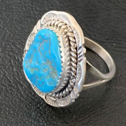 Navajo Blue Kingman Turquoise Ring | Sterling Silver | Sz 9 | Authentic Native American Handmade | 12214