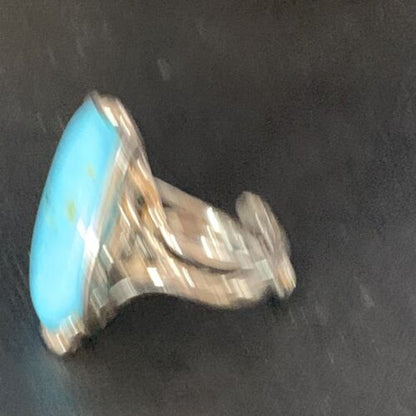 Navajo Blue Kingman Turquoise Ring | Sterling Silver Adjustable Wire | Sz 8 | 13543