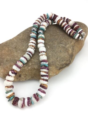 Navajo Purple Spiny Oyster Turquoise Necklace | Sterling Silver | 20" | Authentic Native American Handmade | 2519