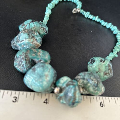Navajo Chunky Blue Turquoise Necklace | Sterling Silver | Authentic Native American Handmade | 20" | 14414 - Masha USA