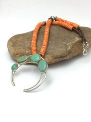 Navajo Sterling Silver Orange Spiny Turquoise Necklace | Naja Pendant | 20" | 4162