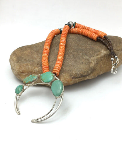 Navajo Sterling Silver Orange Spiny Turquoise Necklace | Naja Pendant | 20" | 4162
