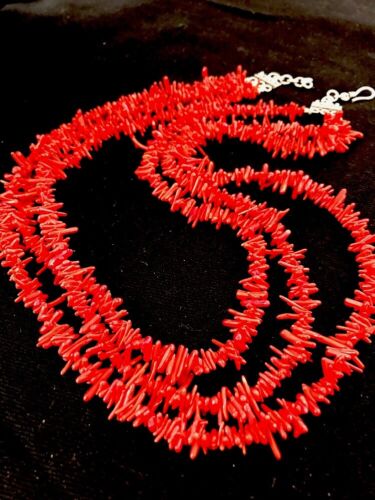 Navajo Deep Sea Branch Coral 3-Strand Necklace | Sterling Silver | Native American Indian - Masha USA