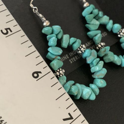 Navajo Turquoise Bead Nugget Earrings | Sterling Silver Pearls | 2" | Authentic Native American Handmade | 12888