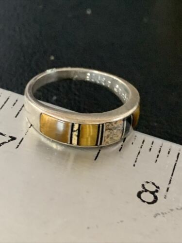 Navajo Black Onyx Coffee Tiger's Eye Inlay Ring | Sterling Silver | Sz 6.5 | 10794
