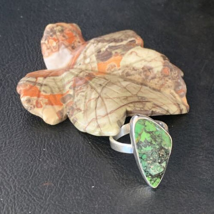 Navajo Green Mojave Turquoise Ring | Sterling Silver | Sz 7 | Authentic Native American Handmade | 14043