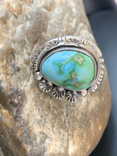 Navajo Green Sonoran Turquoise Ring | Sterling Silver | Sz 10.5 | Authentic Native American Handmade | 10423