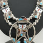 Zuni Owl Inlay Turquoise Squash Blossom Necklace Set | Sterling Silver | Native American Handmade | 1310