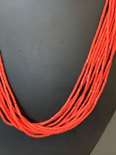 Navajo Red Stabilized Coral Heishi Necklace | 10 Strand Sterling Silver | 20" | 760