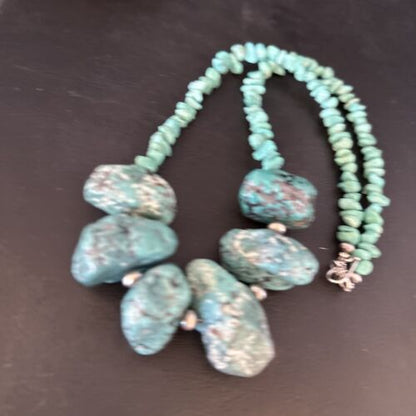 Navajo Chunky Blue Turquoise Necklace | Sterling Silver | Authentic Native American Handmade | 20" | 14413