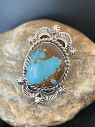 Southwestern Navajo Sterling Silver Blue Turquoise #8 Ring | Sz 7.5 | 1687