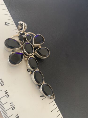 Navajo Dragonfly Pendant | Faceted Black Onyx Gems Cluster | Authentic Native American Sterling Silver | Multi-Stone | 3" | 12739