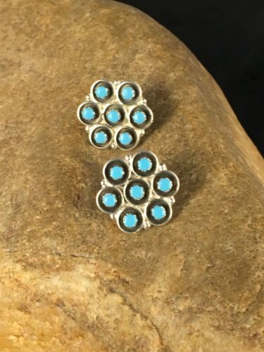 Native American Zuni Turquoise Earrings | Sterling Silver | Old Pawn | 8778