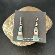 Navajo Multi-Color Turquoise Mother of Pearl Inlay Earrings | Sterling Silver | Authentic Native American Handmade | 14655