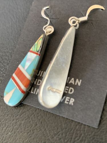 Navajo Multi-Color Turquoise Spiny Opal Inlay Earrings | Sterling Silver | 1.5" | 12999