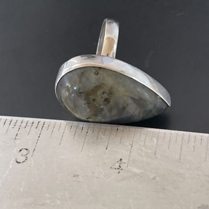 Native American Navajo Labradorite Stone Ring | Sterling Silver | Sz 8.5 | 11452