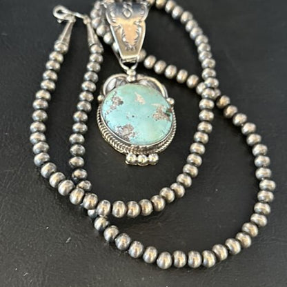Navajo Blue Golden Hills Pendant Necklace | Sterling Silver | Authentic Native American Handmade | 14621
