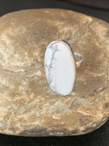 Navajo White Howlite Ring | Sterling Silver | Sz 8.5 | Authentic Native American Handmade | 11611