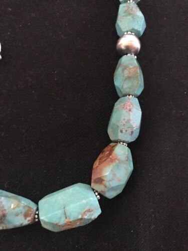 Navajo Turquoise Chunky Bead Faceted Necklace | Sterling Silver | Authentic Native American Handmade | 20" | 3367