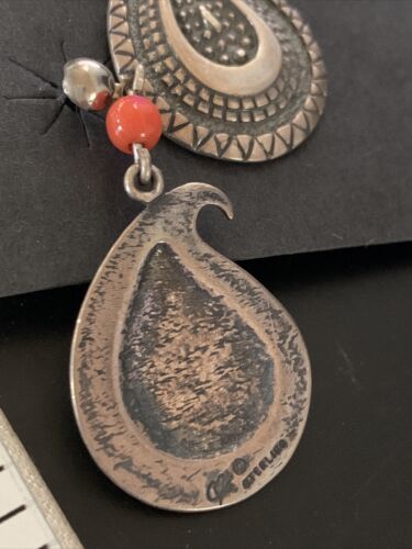 Old Pawn Southwestern Coral Dangle Earrings | Sterling Silver | 1" | 12995