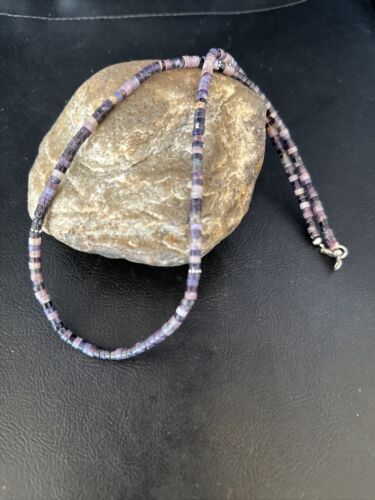 Navajo Sugilite Tube Heishi Necklace | Sterling Silver | 20" | Authentic Native American Handmade | 14517
