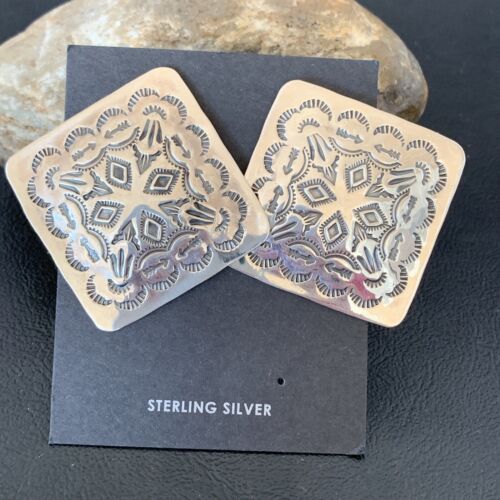 Southwestern Women's Navajo Earrings | Sterling Silver Stamped | Authentic Native American Handmade | 1676