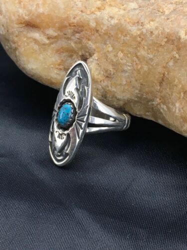 Navajo Sterling Kingman Turquoise Ring | Sz 5.75 | Old Pawn Shadow Box | 2625