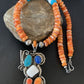Navajo White Buffalo, Blue Turquoise Spiny Oyster Multi-Stone Pendant | Authentic Native American Sterling Silver | Multi-Stone | 02188