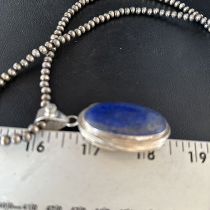 Native American Men's Navajo Pearls Necklace Pendant | Sterling Silver Lapis | 14466