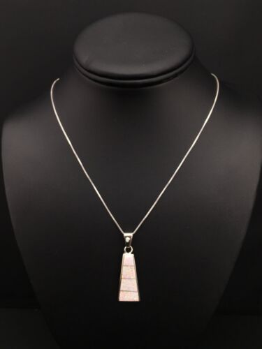 Navajo Opal Inlay Pendant | Sterling Silver Chain Necklace | Authentic Native American Handmade | 18" | 4776
