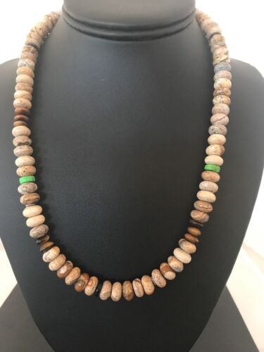 Turquoise Picture Jasper | 10mm Beads | Men's Navajo Sterling Silver Necklace | Southwestern Native American | 21" | 3369