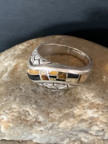 Navajo Black Onyx Coffee Tigers Eye Inlay Ring | Sterling Silver | Sz 7 | 10793