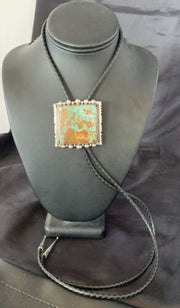 Navajo Green Royston Turquoise Bolo Tie | Sterling Silver | Authentic Native American Handmade | 12883