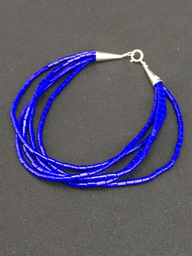 Navajo Blue Stabilized Lapis Liquid Heishi Bracelet | Sterling Silver | 8" 5-Strand | 13600