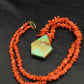 Native American Turquoise Coral Pendant Necklace | Brass Old Pawn | 19" | 4002