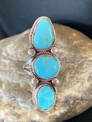 Navajo Blue Turquoise Cluster Ring | Authentic Native American Sterling Silver | Multi-Stone | Sz 8 | 2121