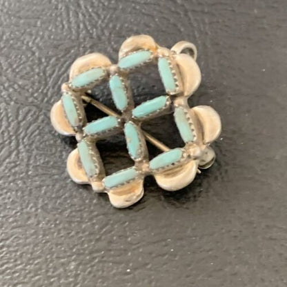 Zuni Blue Turquoise Pin Pendant | Sterling Silver | Authentic Native American Handmade | 12133
