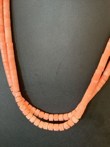 Navajo Pink Coral 2 Strand Heishi Bead Necklace | Sterling Silver Tube | 16" | Authentic Native American | 00758