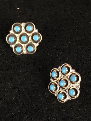 Native American Zuni Turquoise Earrings | Sterling Silver | Old Pawn | 8778