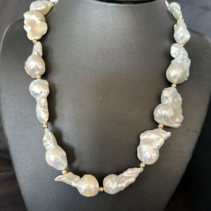 Native American White Baroque Pearl Necklace | Gold Filled Beads | 20" | 14236 - Masha USA