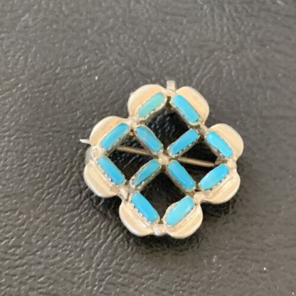 Zuni Blue Turquoise Pin Pendant | Sterling Silver | Authentic Native American Handmade | 12134