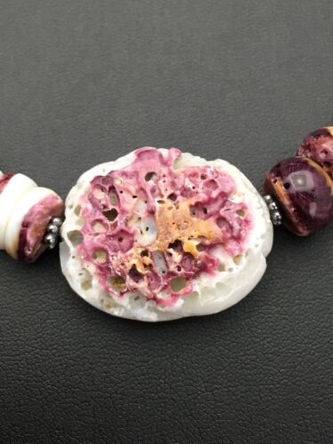 Navajo Purple Spiny Oyster Necklace | Sterling Silver | Authentic Native American Handmade | 20" | 2613