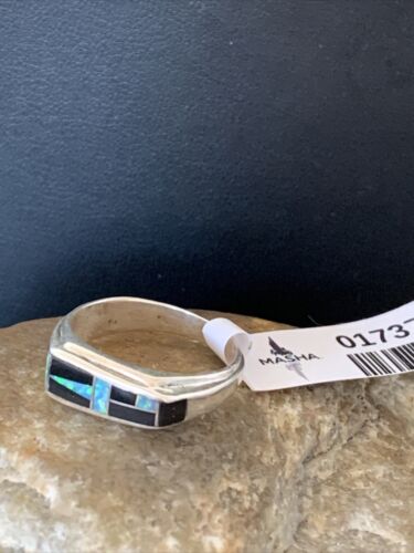 Navajo Multi-Color Opal & Black Onyx Inlay Ring | Sterling Silver | Sz 9.5 | 14677