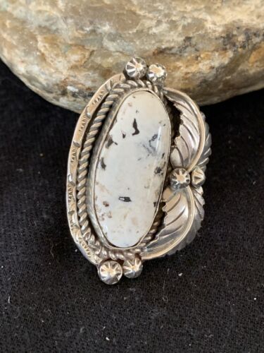 Navajo White Buffalo Turquoise Ring | Sterling Silver | Sz 10.5 | Authentic Native American Handmade | 145