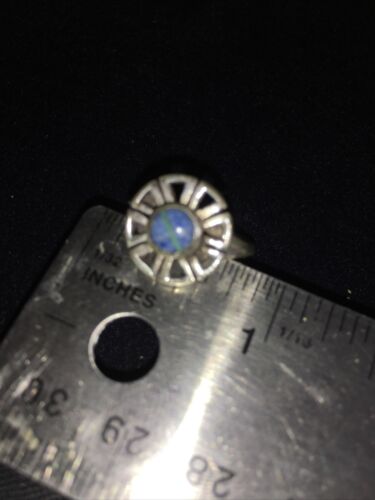 Navajo Blue Denim Lapis & Opal Inlay Ring | Sterling Silver | Sz 6.5 | Authentic Native American Handmade | 01790