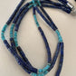 Navajo Lapis & Turquoise 3 Strand Necklace | Sterling Silver | 21" | Authentic Native American Handmade | 01011